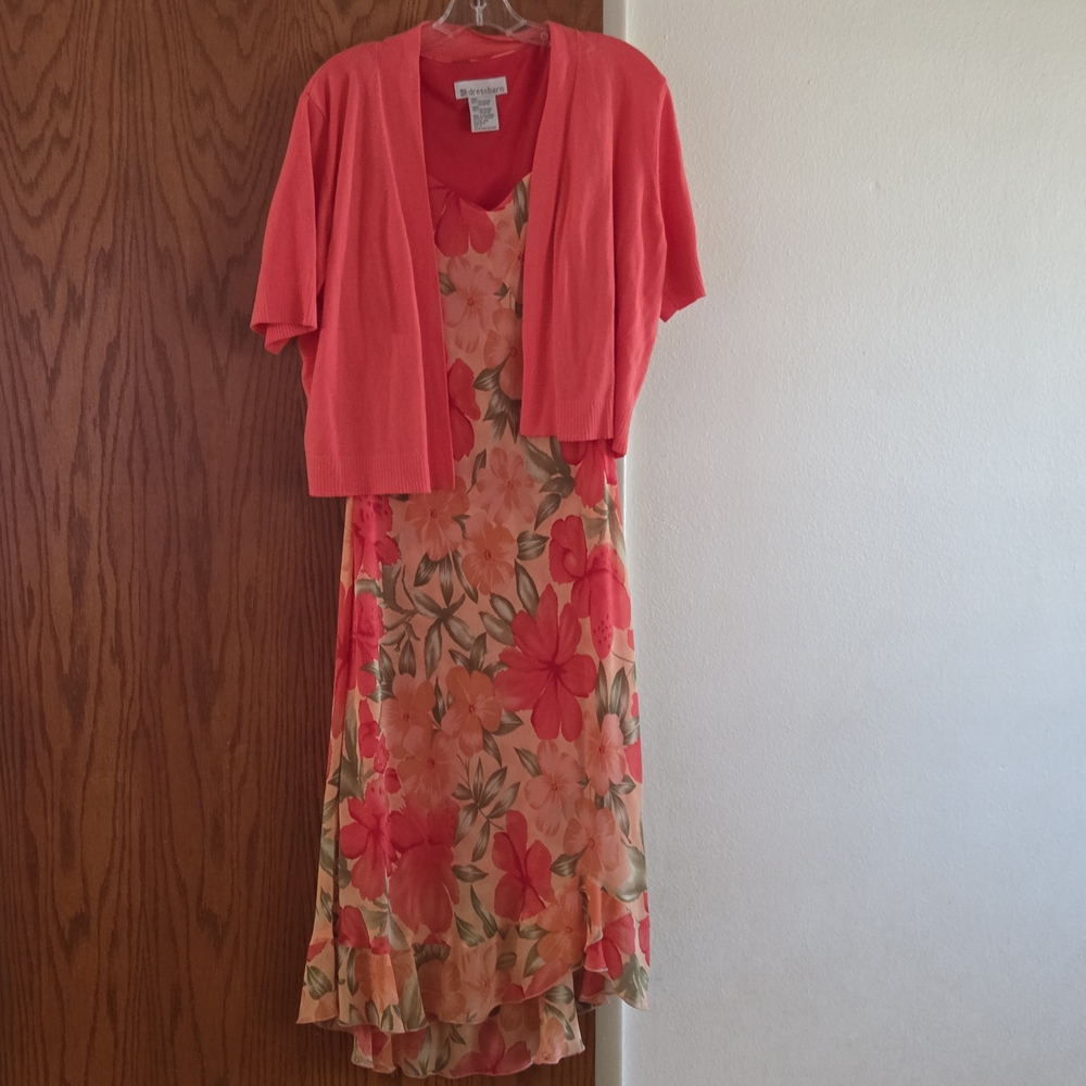 Vintage Beautiful Nwt Cardigan Dress Set Dressbarn Coral Asymmetrical